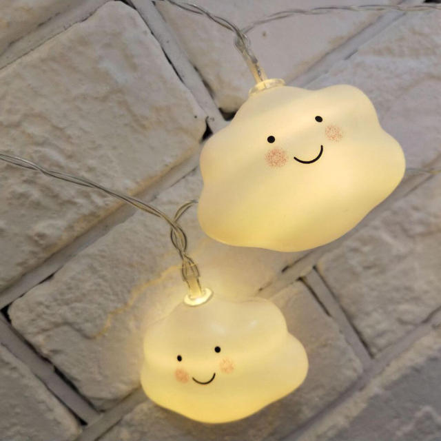 OOVOV Kids Cute Cloud with Face Lights String Corridor Decor Night Light Christmas Holiday String Lights 10 LED with Battery Powered Party Classroom D