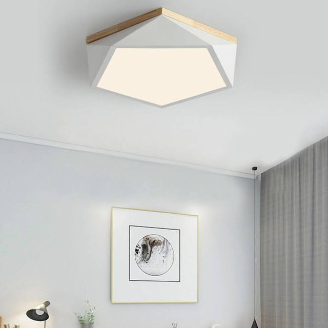 OOVOV LED Bedroom Ceiling Lamp Wood Geometry Shape Flush Mount Ceiling Light for Kids Room Study Room Bedroom