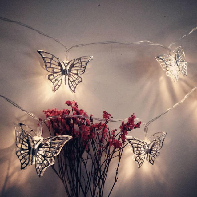 OOVOV Silver Metal Butterfly LED String Lights Battery Operated for Home Wedding Party Birthday Valentines Day and Seasonal Décor 6 ft/10 LEDs