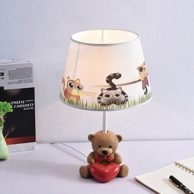 OOVOV Cartoon Cloth Bear Baby Room Desk Lamp Child Room Desk Light Bedroom Bedsides Table Lamp