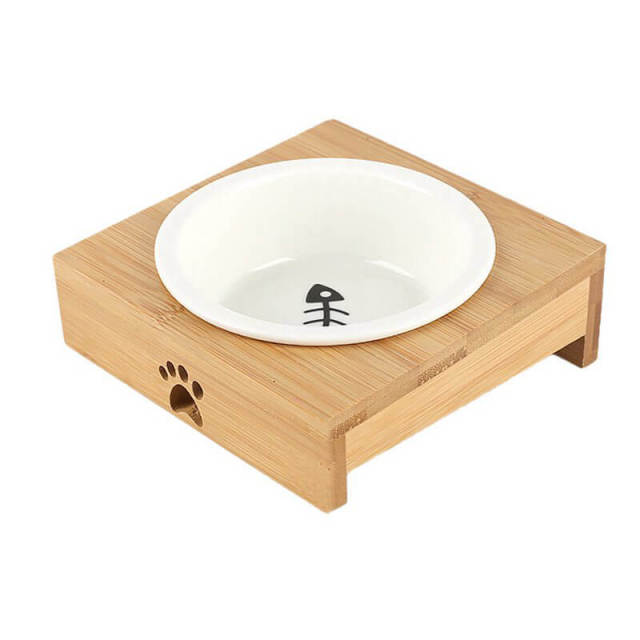 OOVOV Cat Bowl,Pet Dog Bowls,Natural Bamboo Cat Dog Food and Water Bowls,Cat and Dog Food Bowls,Raised Pet Feeder,Non-slip Cat Bowls with Stand