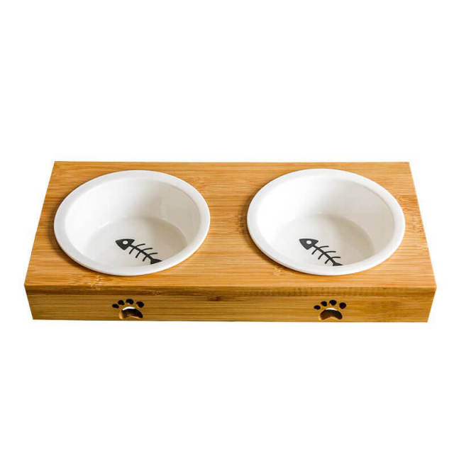 OOVOV Cat Bowl,Pet Dog Bowls,Natural Bamboo Cat Dog Food and Water Bowls,Cat and Dog Food Bowls,Raised Pet Feeder,Non-slip Cat Bowls with Stand