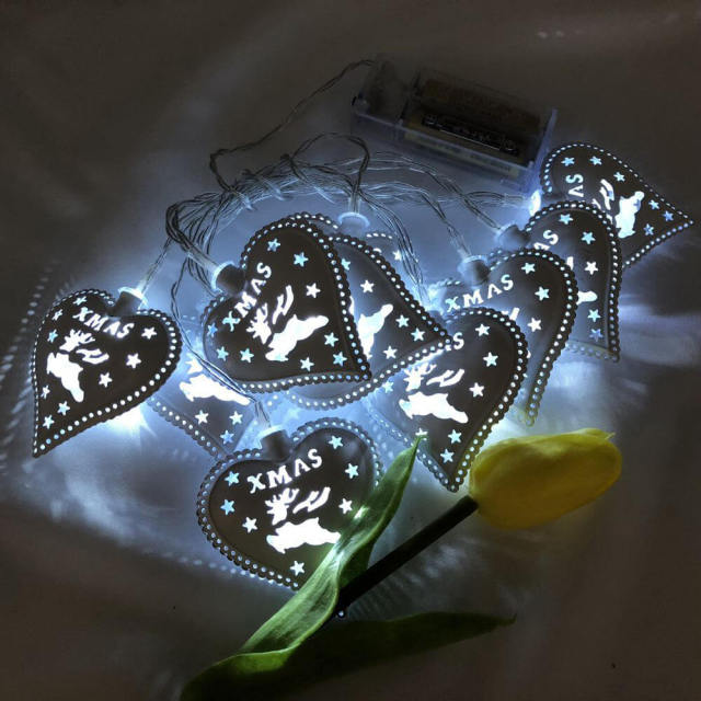 OOVOV LED Heart String Lights Metal Christmas Star Light String for Christmas Tree Holiday Courtyard Party Decoration Lighting