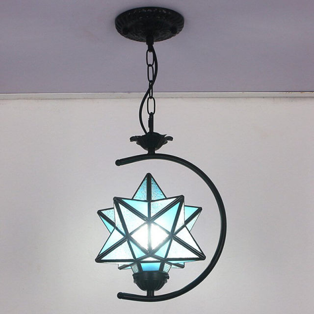 OOVOV Tiffany Star Pendant Light 1-Light Stained Glass Hanging Lights