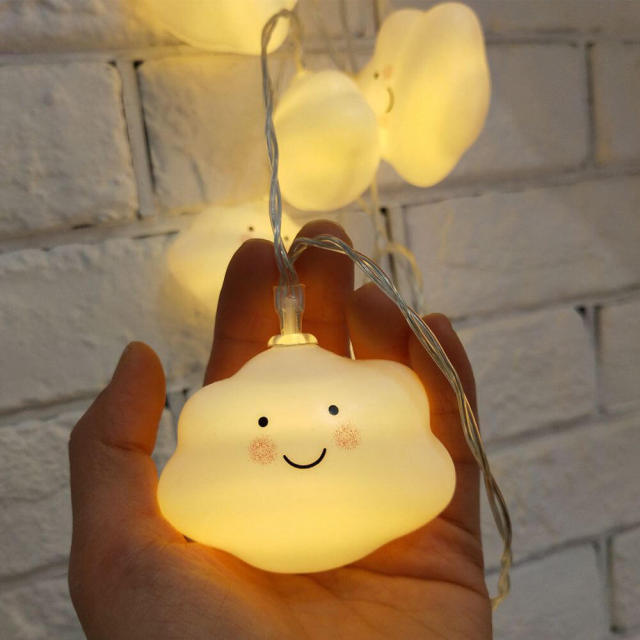 OOVOV Kids Cute Cloud with Face Lights String Corridor Decor Night Light Christmas Holiday String Lights 10 LED with Battery Powered Party Classroom D