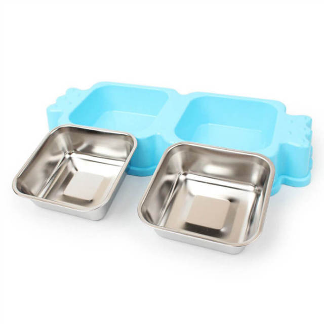 OOVOV Dog Cat Bowls,Food Water Feeder for Cats and Small Dogs,Stainless Steel Double Bowls Pet Bowls with Suger Shape ABS Base