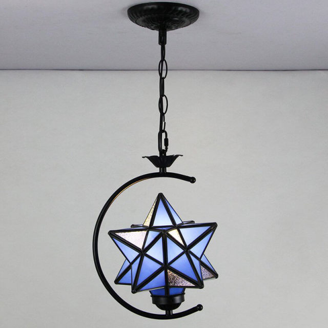 OOVOV Tiffany Star Pendant Light 1-Light Stained Glass Hanging Lights