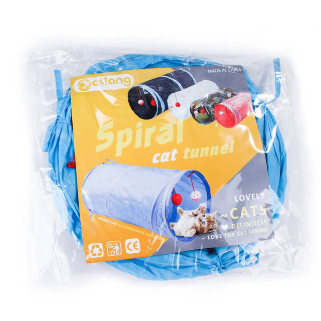 OOVOV 2 Way Tunnel,Cat Play Tunnel Interactive Toy with Tinkle Bell and Plush Ball,Foldable Cat Tunnel Toy