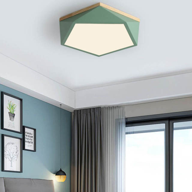 OOVOV LED Bedroom Ceiling Lamp Wood Geometry Shape Flush Mount Ceiling Light for Kids Room Study Room Bedroom