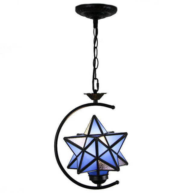 OOVOV Tiffany Star Pendant Light 1-Light Stained Glass Hanging Lights