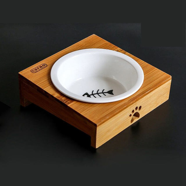 OOVOV Cat Bowl,Pet Dog Bowls,Natural Bamboo Cat Dog Food and Water Bowls,Cat and Dog Food Bowls,Raised Pet Feeder,Non-slip Cat Bowls with Stand
