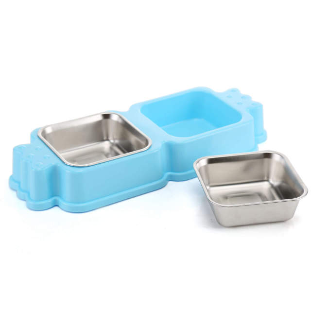 OOVOV Dog Cat Bowls,Food Water Feeder for Cats and Small Dogs,Stainless Steel Double Bowls Pet Bowls with Suger Shape ABS Base