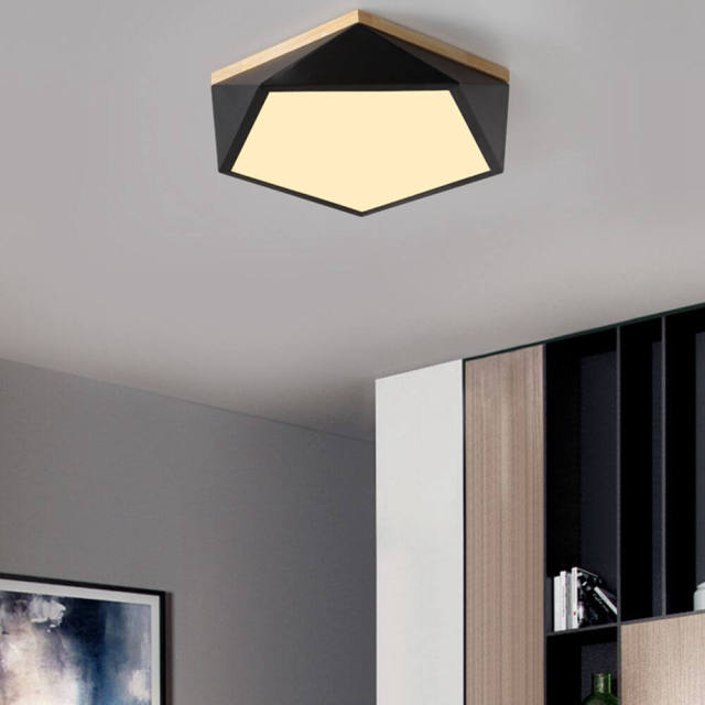 OOVOV LED Bedroom Ceiling Lamp Wood Geometry Shape Flush Mount Ceiling Light for Kids Room Study Room Bedroom