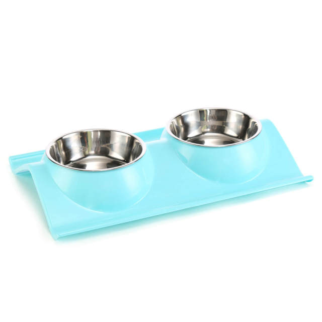 OOVOV Double Dog Cat Bowls Premium Stainless Steel Pet Bowls with No-Spill Resin Station,Food Water Feeder for Cats and Small Dogs