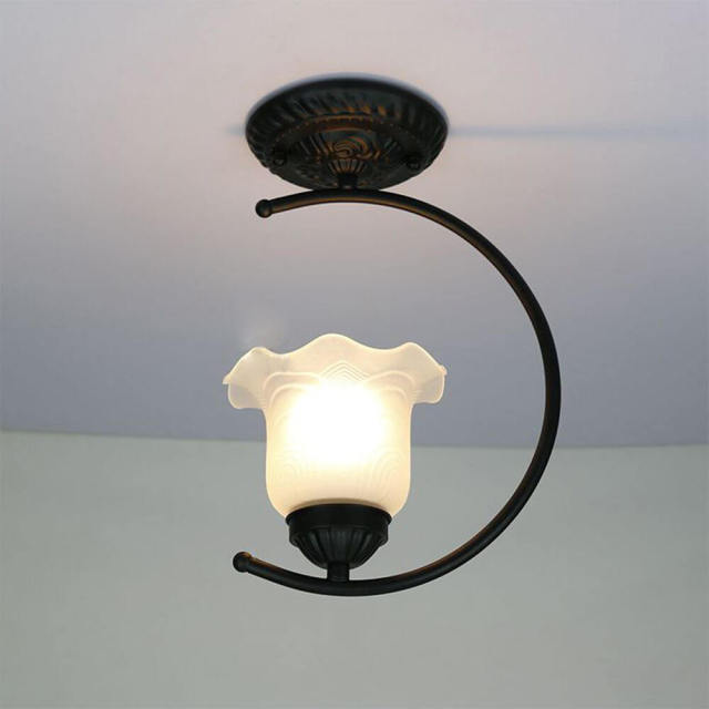 OOVOV Hallway Ceiling Lights Classic Black Iron Ceiling Light With Glass Lamp Shade