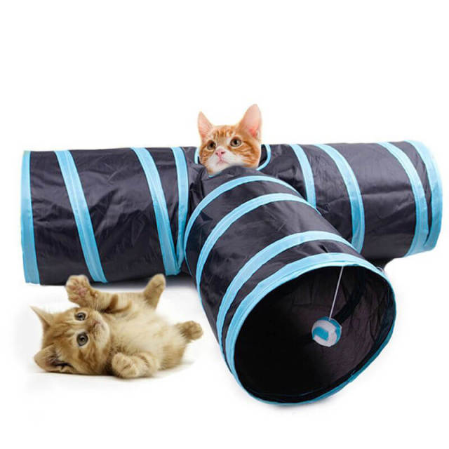 OOVOV Cat Toys,Cat Tunnel Tube 3-Way Tunnels,Extensible Collapsible Cat Play Tent Interactive Toy Maze with Balls for Cat Kitten Kitty Rabbit Small An