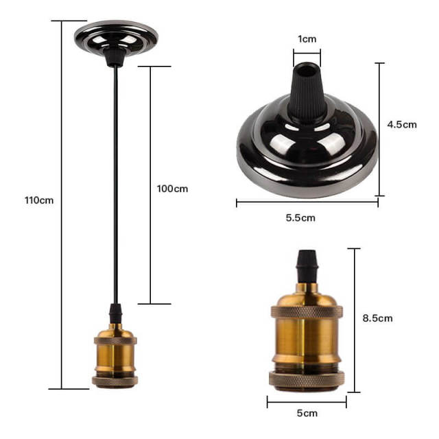 OOVOV Vintage E26/E27 Lamp Socket Retro Pendant Lamp Holder with 39.4 inch Line and Ceiling Plate Industrial Decorative for DIY Lighting Pendant Light