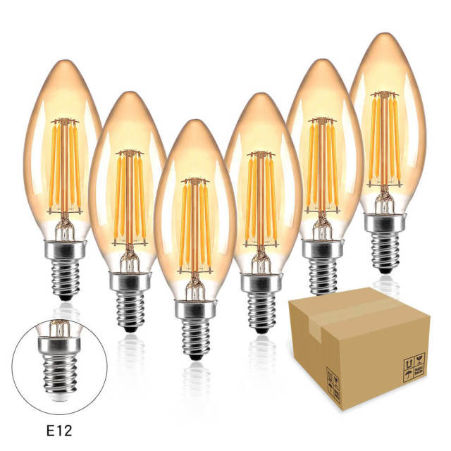 OOVOV 4W LED Edison Bulb Dimmable Amber Warm 2700K Antique Vintage Filament Light Bulbs 40W Equivalent E12/E14 Base Dimmable 6-Pack