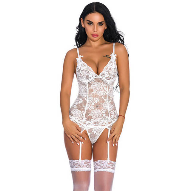 OOVOV Women Sexy Lingerie Lace Bustier Set Teddy Bodysuit with Garters One Piece Sexy Lace Bodysuit