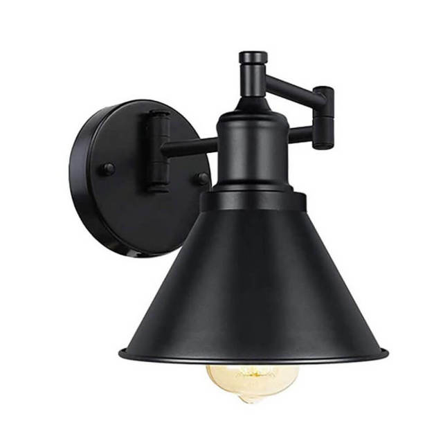 OOVOV Swing Arm Wall Lamp 1-Light Industrial Wall Sconce Fixtures with Iron Shade For Hallway Bedroom Bedside Reading Lamp Black Finish E26 Base