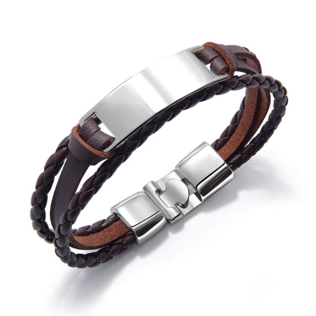 OOVOV Braided Leather Wrap Bracelet - Mens Multi-layer Woven Leather Bracelet with Stainless Steel Clasp Wristband Punk Personality Bracelets