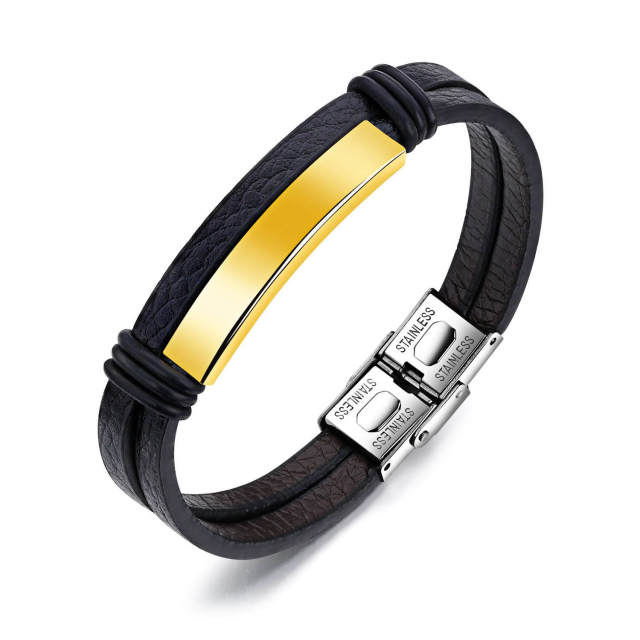 Bangle Bracelet for Men Titanium Steel Leather Bracelet Bangle Jewelry Black