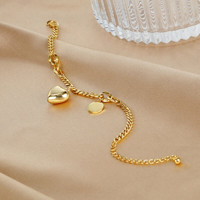 OOVOV Heart Bracelets,Beind for Love Engraved Chains Bracelet for Women Teen Girls,Dainty Link Chain Bracelet Heart Pendant