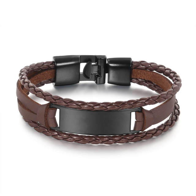 OOVOV Braided Leather Wrap Bracelet - Mens Multi-layer Woven Leather Bracelet with Stainless Steel Clasp Wristband Punk Personality Bracelets