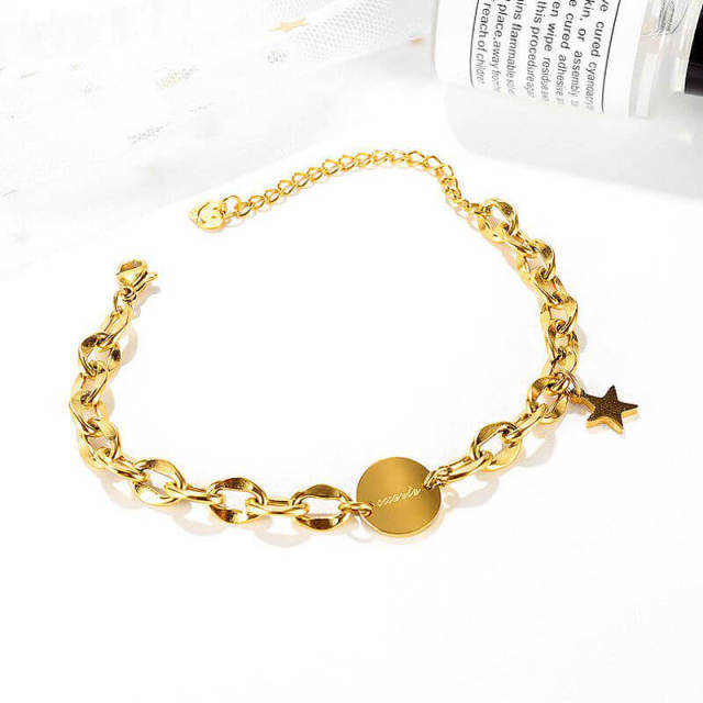 OOVOV Stainless Steel Star Bracelet for Women 6.3 inch Length Titanium Steel Bracelet Rose Gold