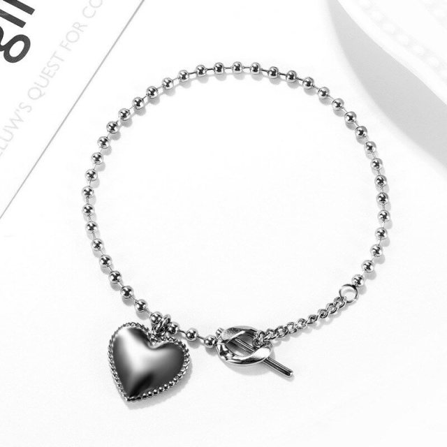 OOVOV Bracelet for Women Stainless Steel Bracelet with Heart Pendant Jewelry Gift for Women Girlfriend One Size