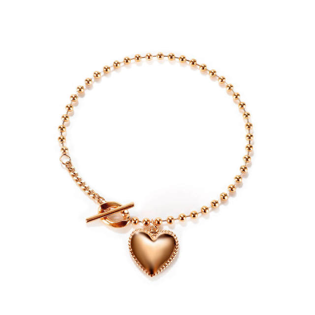 OOVOV Bracelet for Women Stainless Steel Bracelet with Heart Pendant Jewelry Gift for Women Girlfriend One Size