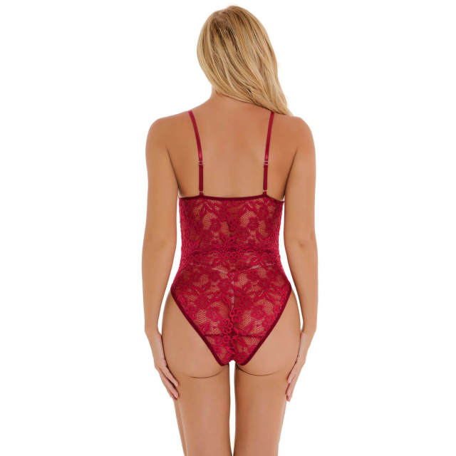 Women One Piece Lingerie Deep V Teddy Sexy Lace Bodysuit Sexy Pajamas Casual Home One-piece