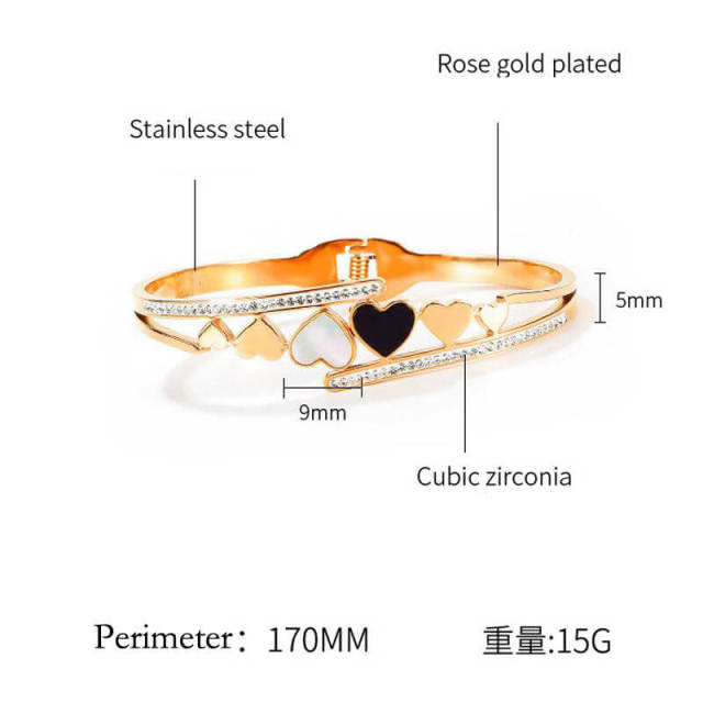 OOVOV Bangle Bracelet for Women Rose Gold Titanium Steel with Zircon Jewelry Heart Accessories Christmas Gift
