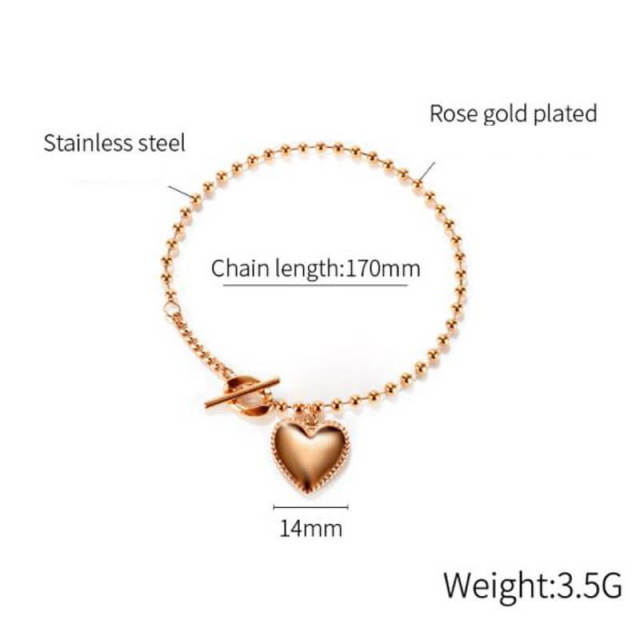 OOVOV Bracelet for Women Stainless Steel Bracelet with Heart Pendant Jewelry Gift for Women Girlfriend One Size