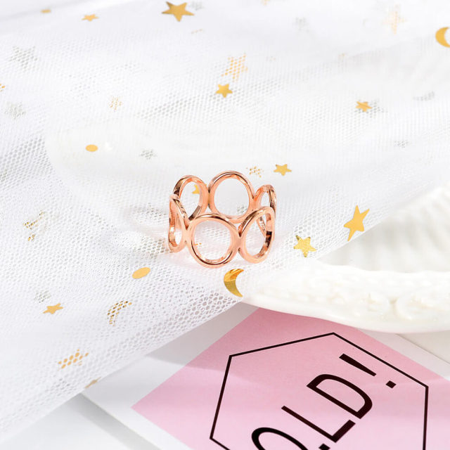 OOVOV Rose Gold Plated Ring Simulated Diamond Cubic Zircon Fashion Ring for Women Titanium Steel Jewelry