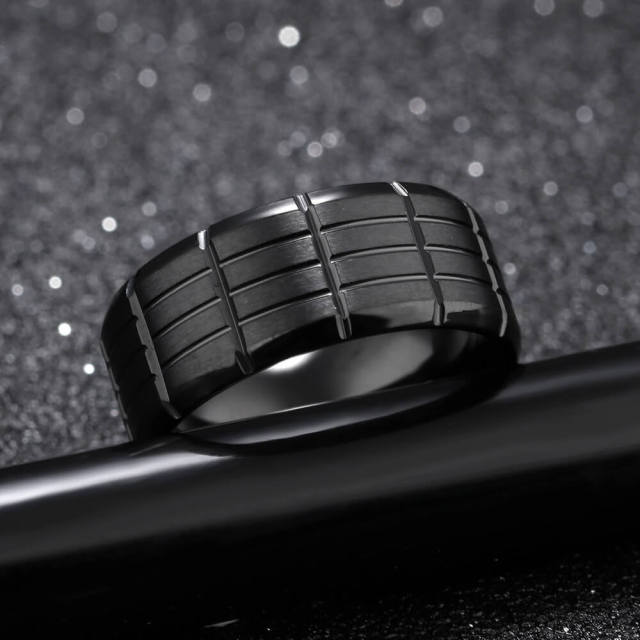 OOVOV Black Ring Classic Stainless Steel Band Ring for Men Women Size 7-11