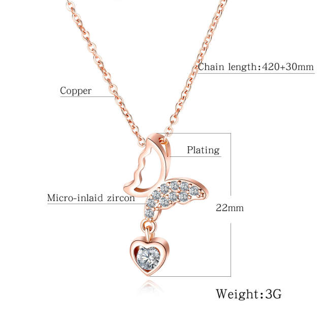 OOVOV Womens Rose Gold Plated Necklace Adjustable Titanium Steel Chain Zircon Clavicle Necklaces Choker