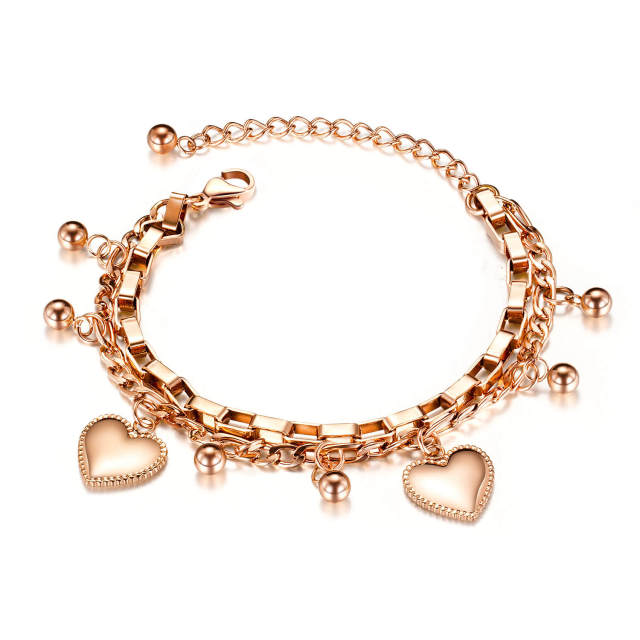OOVOV Stainless Steel Heart Charm Chain Bracelets Coin Moon Strand Bracelet Adjustable Size for Women Girl
