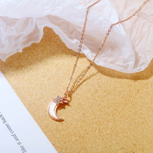 OOVOV Women Pendant Necklace with Zircon Shell Rose Gold Plated Best Gift For Girlfrend Mother 16 Inch + 2.5 Inch