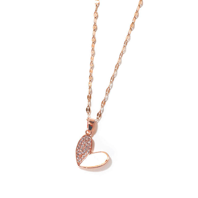 OOVOV Rose Gold Plated Zircon Necklace For Women Fine Jewelry Gifts for Women Heart Key Skirt Pendant Necklace