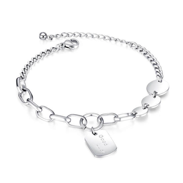 Women Bracelet Stainless Steel Chain Bracelet Jewelry with Good Luck Tag Charm