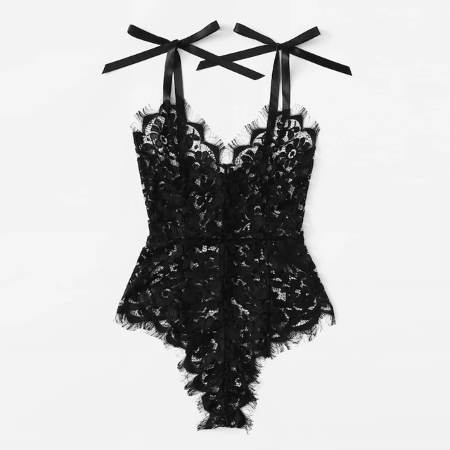 OOVOV Women Lingerie Sexy Lace Bodysuit Deep V Teddy One Piece All Lace Back Zipper Babydoll