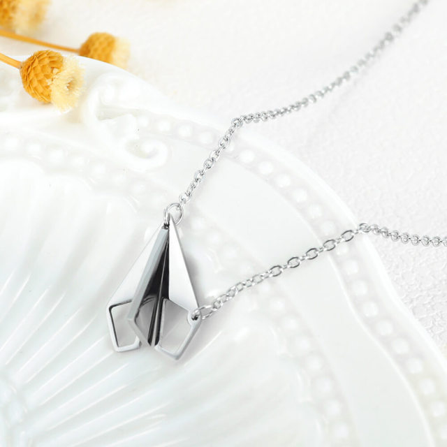 OOVOV Paper Airplane Necklace Simple Triangle Origami Plane Pendant Necklaces for Couple Boy Girls Gifts