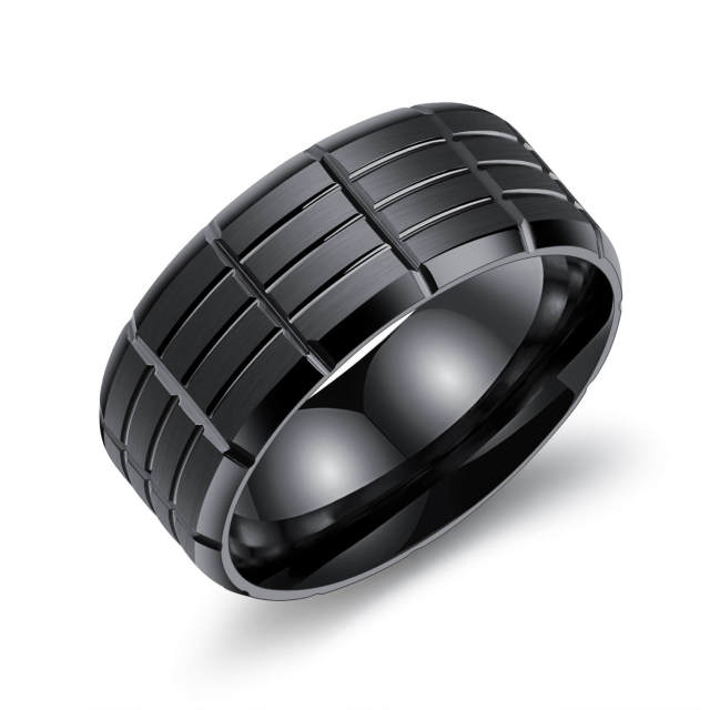 OOVOV Black Ring Classic Stainless Steel Band Ring for Men Women Size 7-11