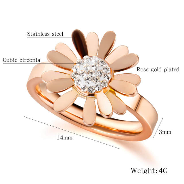 OOVOV Cubic Zirconia Ring For Women Rose Gold Plated Stainless Steel Promise Ring Wedding Band Jewelry Birthday Gifts for Women