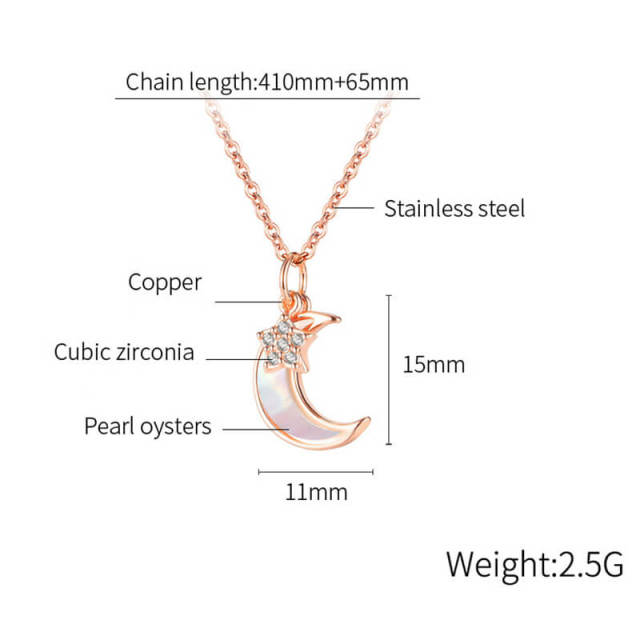 OOVOV Women Pendant Necklace with Zircon Shell Rose Gold Plated Best Gift For Girlfrend Mother 16 Inch + 2.5 Inch