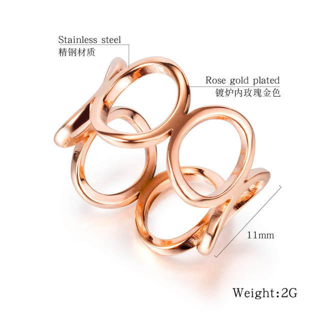 OOVOV Rose Gold Plated Ring Simulated Diamond Cubic Zircon Fashion Ring for Women Titanium Steel Jewelry
