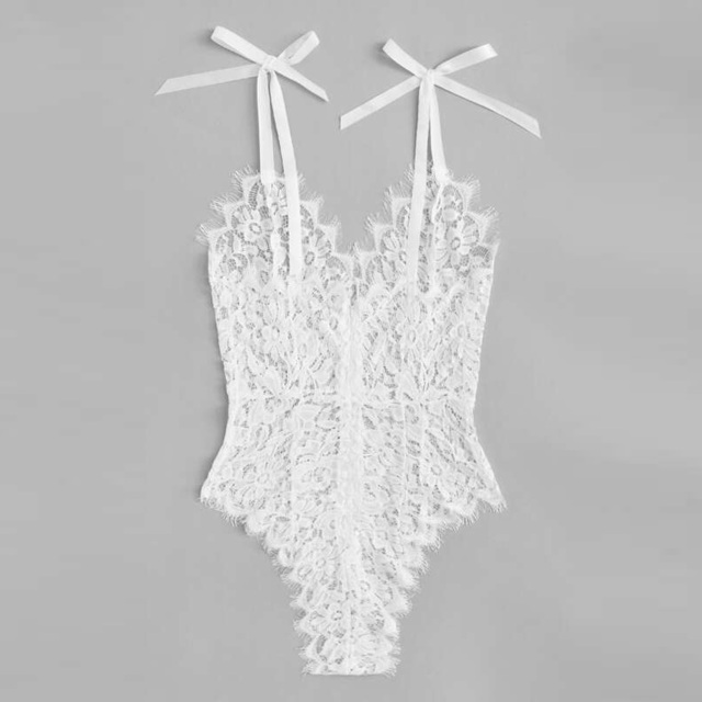 OOVOV Women Lingerie Sexy Lace Bodysuit Deep V Teddy One Piece All Lace Back Zipper Babydoll