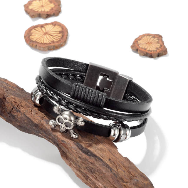 OOVOV Mens Women Multi-Strand Brown Braided Leather Bracelet Retro Multi-Layer Weave PU Leather Mens Punk Street Style Bracelet