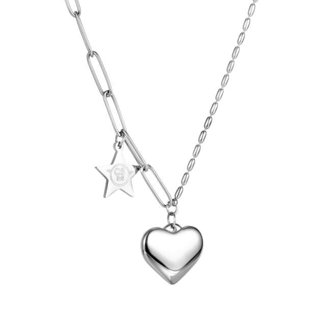 OOVOV Fashion Titanium Stainless Steel Lovely Heart Charm Pendant Necklaces Link Chain Choker Necklace for Women